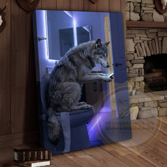 Maxcorners Wolf Canvas LED Mirror Modern Bathroom Night Canvas Wall Art
