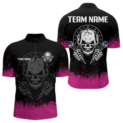 Maxcorners Cracked Skull Holding Dart Arrows Custom Pink Dart Shirts For Men, Dart Team Jerseys LM054