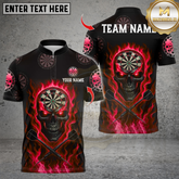 Maxcorners Personalized Name Dart Polo Shirt, Flame Skull Dartboards Design ,Custom Team Shirt for Men, Gift for Darts Players