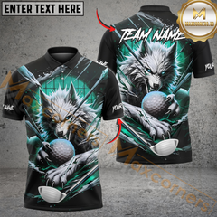Maxcorners Savage Wolf Golf Polo Shirt, Customized Name & Team Name 3D Shirts (4 Colors)