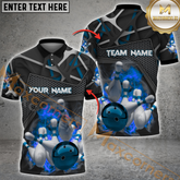 Maxcorners Ball & Pins Flame Smoke Bowling Jersey Multicolor Customized Name, Team Name 3D Polo Shirt (4 Colors)