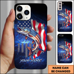 Maxcorners Pike Patriotic American Flag Galaxy Blue Art Personalized Name Phone Case