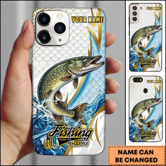 Maxcorners Pike Fishing Phone Case Splash Water Gold Lightning Pattern Personalized Name Phone Case