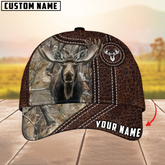 Maxcorners Moose Hunting Premium Leather Pattern Mutilcolored Personalized Name 3D Cap