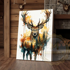 Maxcorners Bohemian Deer Canvas Wall Art - Warm Tone Watercolor Wildlife