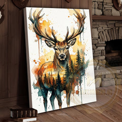 Maxcorners Bohemian Deer Canvas Wall Art - Warm Tone Watercolor Wildlife