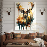Maxcorners Bohemian Deer Canvas Wall Art - Warm Tone Watercolor Wildlife