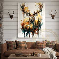 Maxcorners Bohemian Deer Canvas Wall Art - Warm Tone Watercolor Wildlife