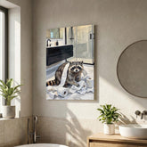 Maxcorners Funny Raccoon Bathroom Mess with Toilet Paper Canvas Wall Art