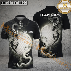 Maxcorners Black And White Dragon Couple Golf Customized Name, Team Name Shirt TU2006