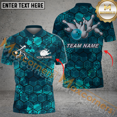 Maxcorners Ball And Pins Hexagon Pattern Bowling Team Jersey Multicolor Options Personalized Name, Team Name 3D Shirt