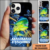 Maxcorners Mahi-mahi Splash Water Lightning Stripe Dark Blue Art Golden Line Personalized Name Phone Case