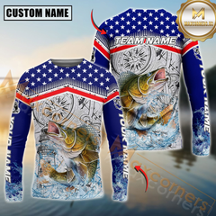 Maxcorners Walleye Fishing American Anchor Compass Lighthouse Graphic Custom Name & Team Name 3D Shirts