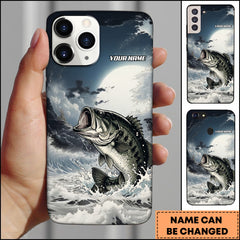 Maxcorners Bass Fishing Moon Ocean Splash Personalized Name Phone Case