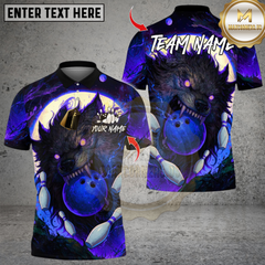Maxcorners Moon Wolf With Bowling Multicolor Customized Name, Team Name 3D Shirts