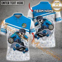 Maxcorners Darts Skateboarding Skeleton Multicolor Option Customized Name, Team Name 3D Polo Shirt