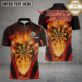 Maxcorners Personalized Name Dart Polo Shirt, Fire Darts Design ,Custom Team Shirt for Men, Gift for Darts Players