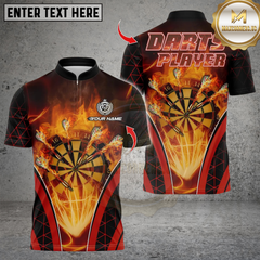 Maxcorners Personalized Name Dart Polo Shirt, Fire Darts Design ,Custom Team Shirt for Men, Gift for Darts Players