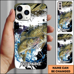Maxcorners Walleye Fishing Phone Case Abstract Splash Modern Art Personalized Name 3D Phone Case