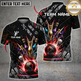 Maxcorners Striking Fiery Pins & Bowling Ball Jersey Multicolor Options Personalized Name, Team Name 3D Shirt (4 Colors)