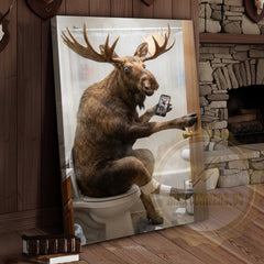 Maxcorners Moose Canvas White Bathroom Selfie Smartphone Humor Canvas Wall Art