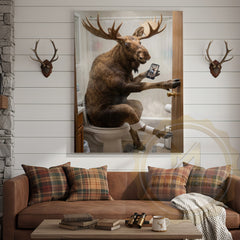 Maxcorners Moose Canvas White Bathroom Selfie Smartphone Humor Canvas Wall Art