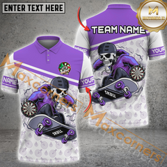 Maxcorners Darts Skateboarding Skeleton Multicolor Option Customized Name, Team Name 3D Polo Shirt