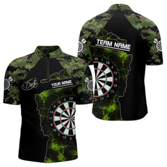 Maxcorners Camo Pattern Green With Flame Dartboard Dart Shirts For Men, Custom Dart Jerseys LM054
