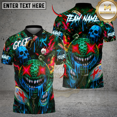 Maxcorners Neon Skull Golf Monster Polo Shirt, Customized Name & Team Name 3D Shirts (4 Colors)