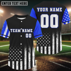 Maxcorners Custom Black And Blue US Flag Patriotic Baseball Shirt For Men Youth Baseball Jerseys LM1809