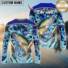 Maxcorners Tuna Fishing Blue Fiction Sea Custom Name & Team Name 3D Shirts