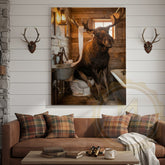 Maxcorners Moose Canvas Log Cabin Bathroom Vintage Bathtub Canvas Wall Art