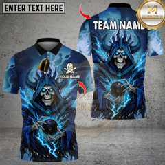 Maxcorners Flame Grim Reaper With Bowling Multicolor Customized Name, Team Name 3D Shirts