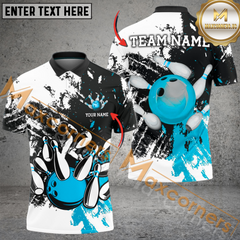 Maxcorners Ball And Pins Grunge Retro Player Bowling Jersey Multicolor Option Customized Name, Team Name 3D Polo Shirt