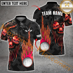 Maxcorners Golf Fire Ball Skull Multicolor Option Customized Name, Team Name 3D Polo Shirt