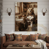 Maxcorners Bear Canvas Farmhouse Bathroom Toilet Paper Humor Canvas Wall Art