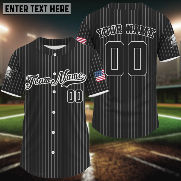 Maxcorners Men's Black Pinstripe Patriotic Baseball Jersey Custom USA Flag Baseball Shirt For Fans LM1809