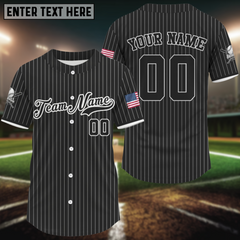 Maxcorners Men's Black Pinstripe Patriotic Baseball Jersey Custom USA Flag Baseball Shirt For Fans LM1809