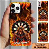 Maxcorners Darts Fire Grim Reaper Skull Dartboard Personalized Name Phone Case