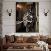 Maxcorners Wolf Canvas Vintage Bathroom Clawfoot Tub Humor Canvas Wall Art