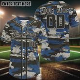 Maxcorners Blue Camouflage Baseball Jersey For Men Personalized Grunge Youth Baseball Shirt LM1809