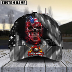Maxcorners Billiard Ball 8 American Skull Metal Art Personalized Name 3D Cap
