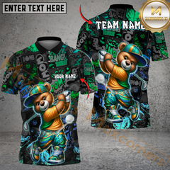 Maxcorners Graffiti Golfer Teddy Funny Golf Polo Shirt, Custom Name & Team Name 3D Shirts