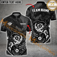 Maxcorners Billiard Ball 8 Dragon Yin Yang Pool Multicolor Options Personalized Name, Team Name 3D Polo Shirt