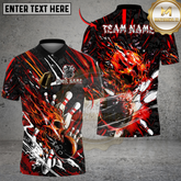 Maxcorners Bowling And Pins Flame Skull Strike Multicolor Customized Name, Team Name 3D Shirts