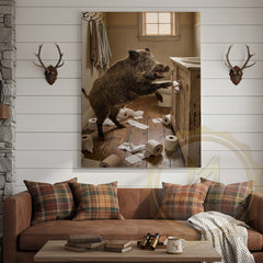 Maxcorners Wild Boar Canvas Rustic Bathroom Toilet Paper Mess Canvas Wall Art