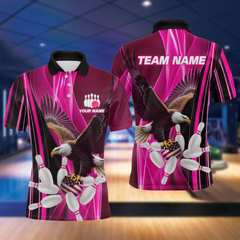 Maxcorners Custom Pink Eagle Bowling Shirt for Men Women Team Bowling Polo Shirts & 1/4 Zip LM2504