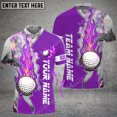 Maxcorners Golf Ball Fire Multicolor Option Customized Name, Team Name 3D Polo Shirt