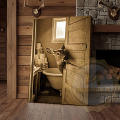 Maxcorners Deer Canvas Wooden Bathroom Bathtub Toilet Paper Canvas Wall Art