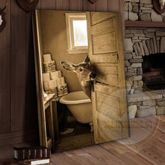 Maxcorners Deer Canvas Wooden Bathroom Bathtub Toilet Paper Canvas Wall Art